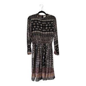 Holly Bracken Midi Dress Long Sleeves Crew Neck Printed Gray Black Women - S/M